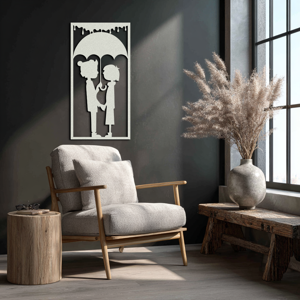 Romantic Couple Under Umbrella Metal Wall Art - Love & Rain-Inspired Decor - KAF199