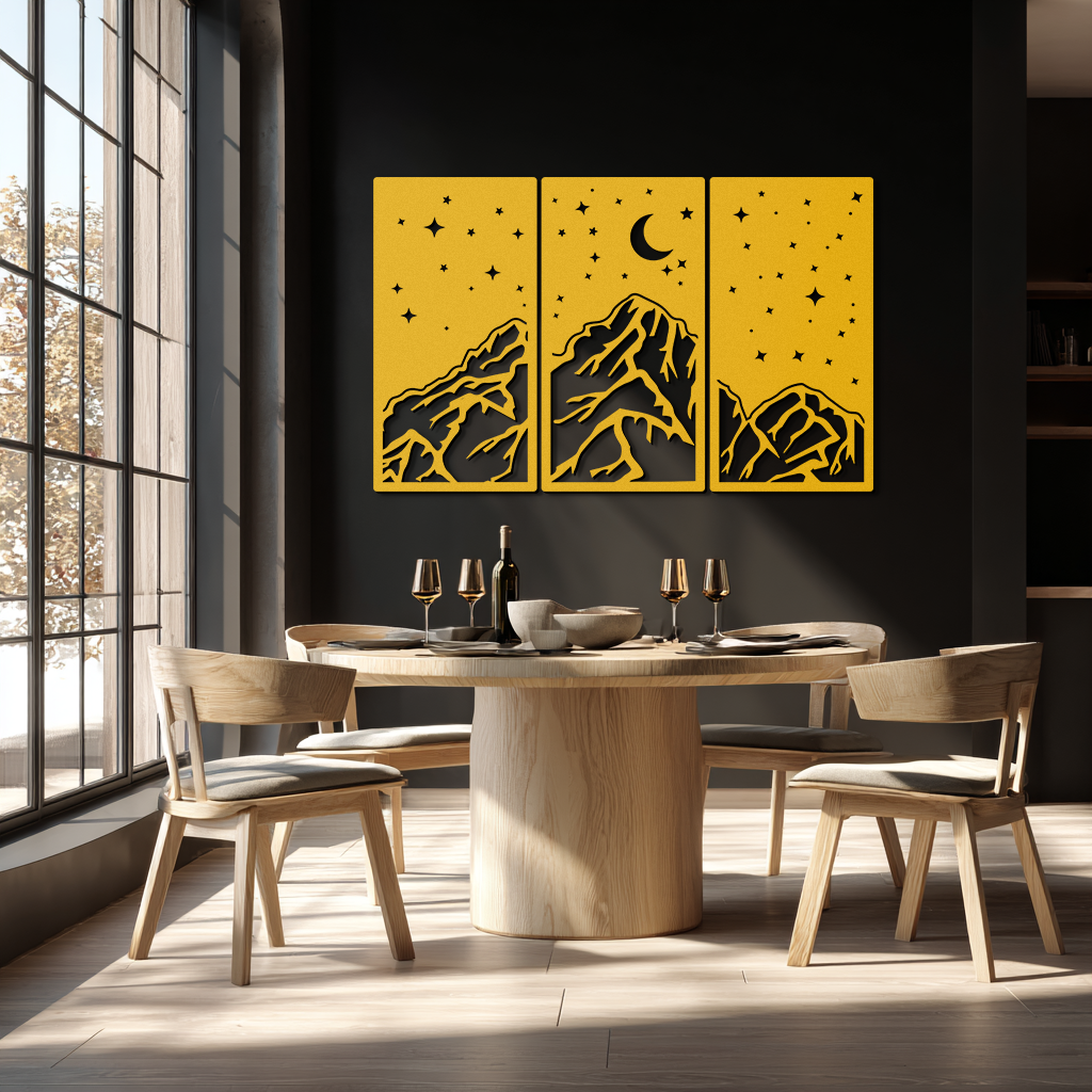 Mountain Nightscape Metal Wall Art - 3-Panel Modern Wall Decor - KAF202