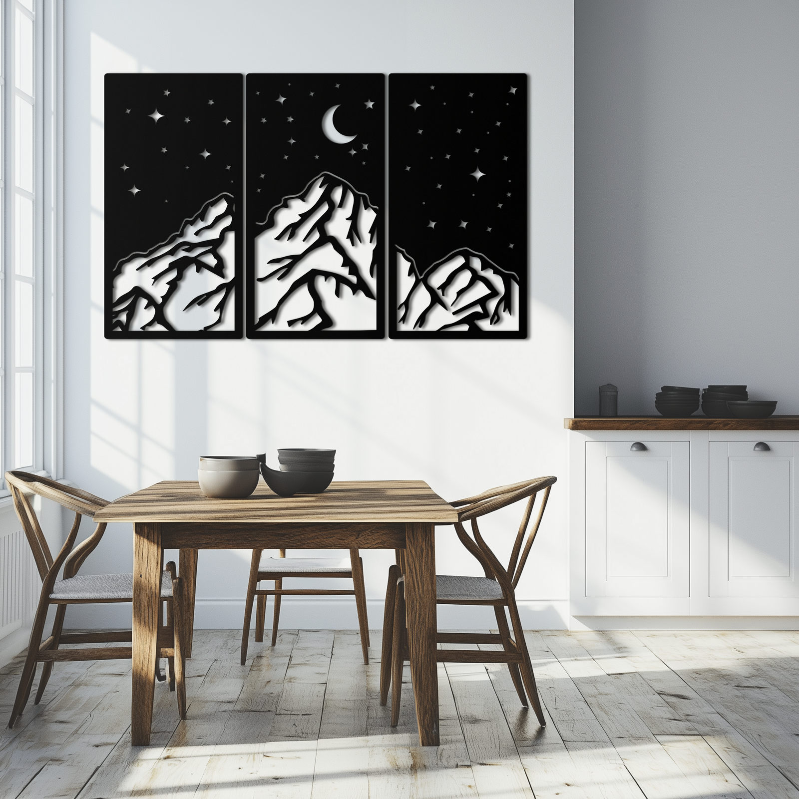 Mountain Nightscape Metal Wall Art - 3-Panel Modern Wall Decor - KAF202