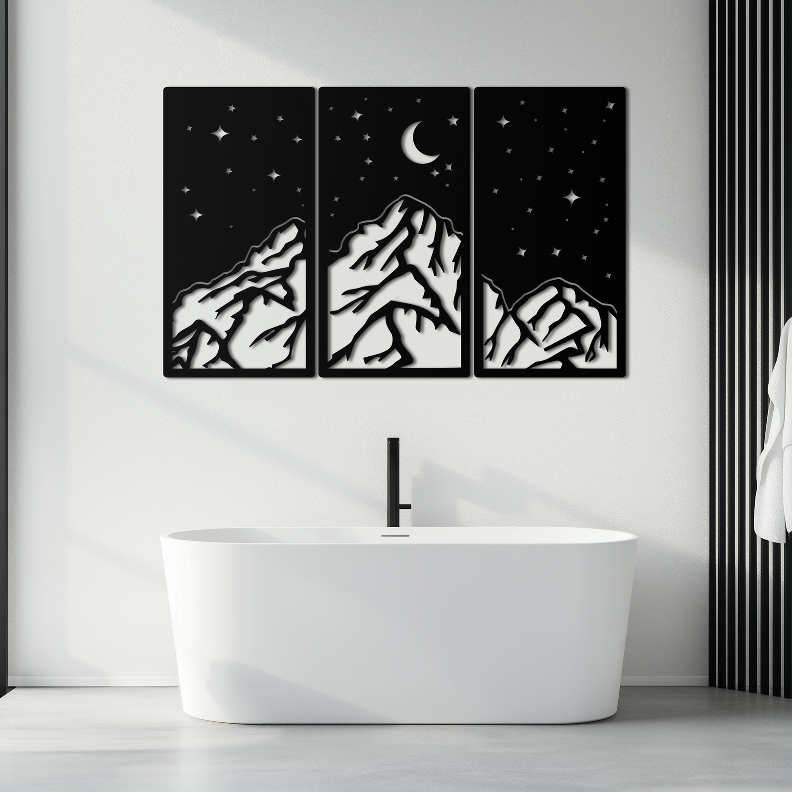 Mountain Nightscape Metal Wall Art - 3-Panel Modern Wall Decor - KAF202