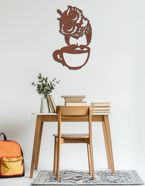 Load image into Gallery viewer, Sleepy Owl in Coffee Cup - Quirky Metal Wall Art for Coffee Lovers & Night Owls - KAF208