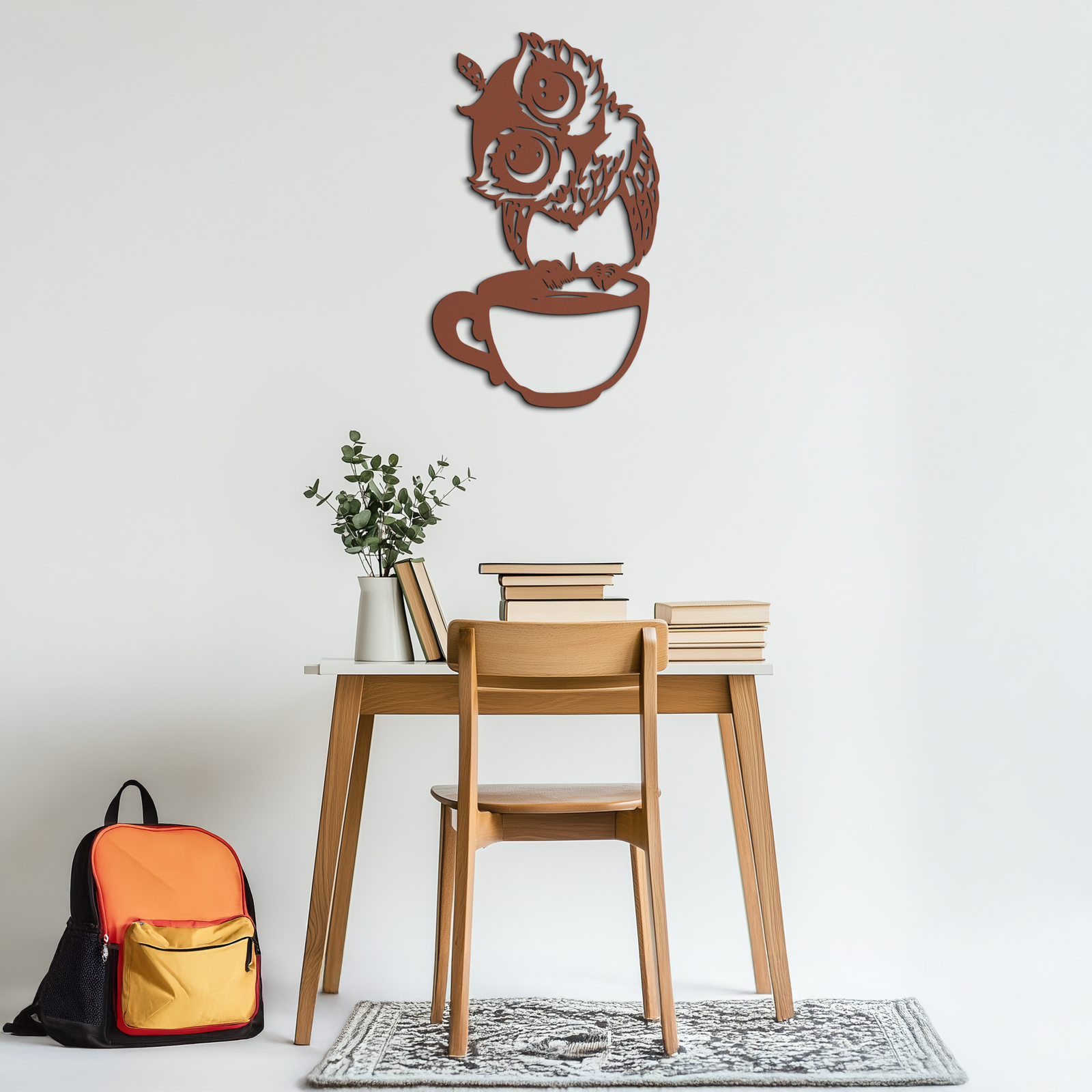 Sleepy Owl in Coffee Cup - Quirky Metal Wall Art for Coffee Lovers & Night Owls - KAF208