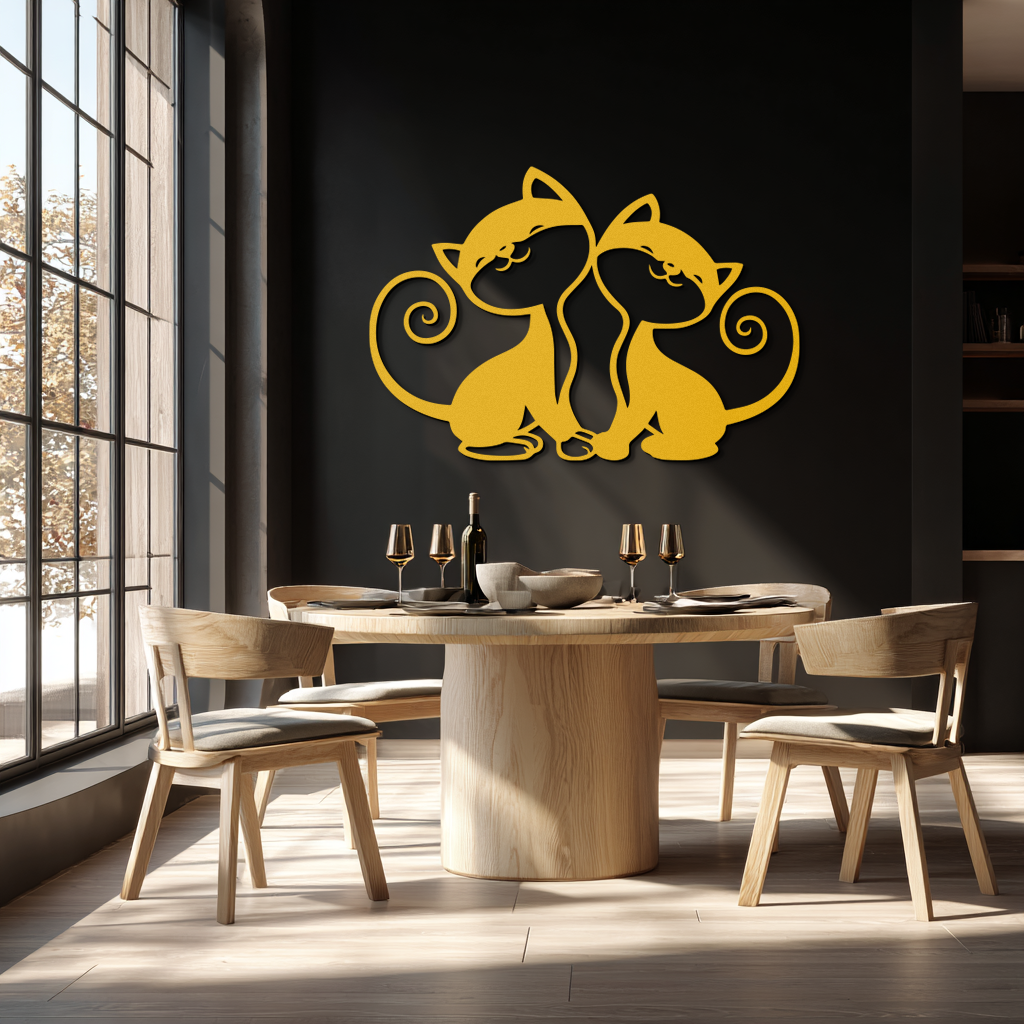 Romantic Cat Couple Metal Wall Art - Elegant Feline Silhouette Decor - KAF209