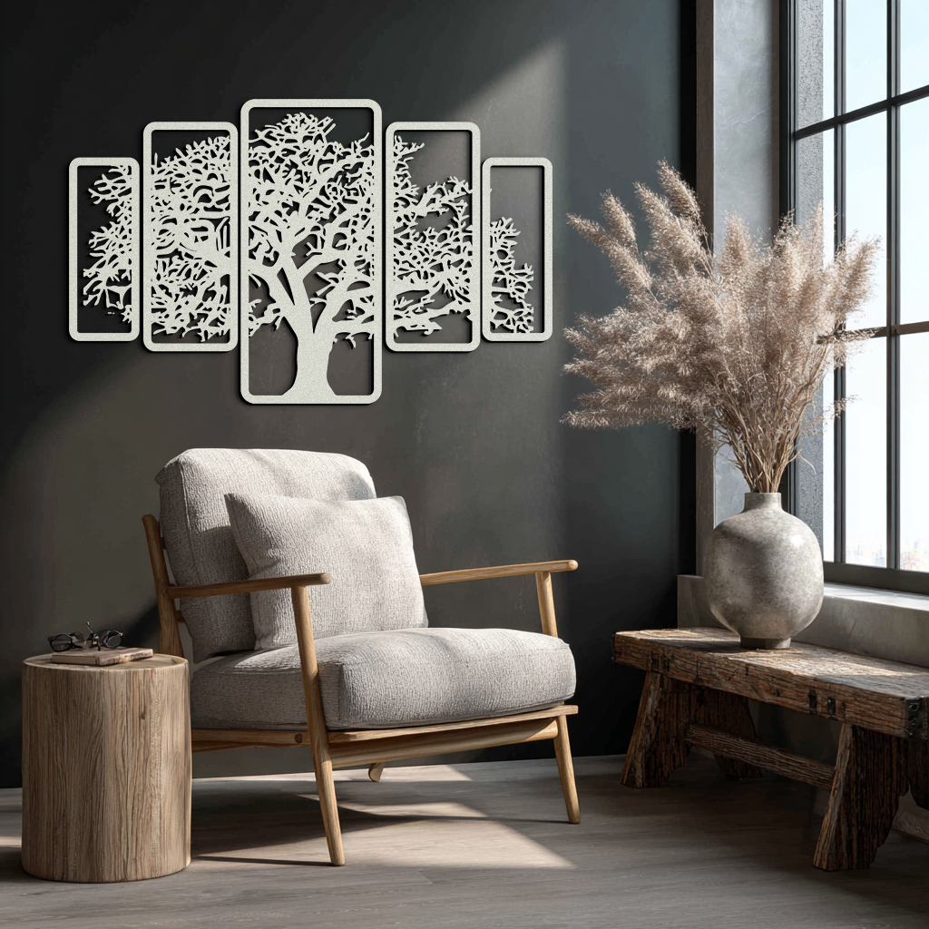 Multi-Panel Tree Metal Wall Art – Nature-Inspired Decor - KAF213