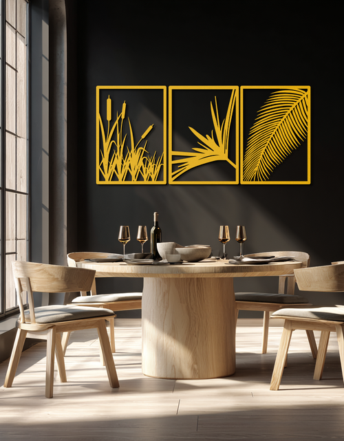 Load image into Gallery viewer, Tropical Metal Wall Art – 3-Panel Botanical Design - KAF216