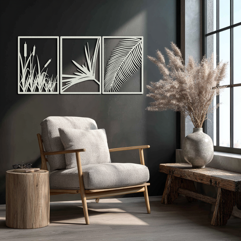 Tropical Metal Wall Art – 3-Panel Botanical Design - KAF216