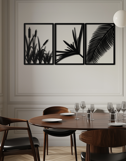Load image into Gallery viewer, Tropical Metal Wall Art – 3-Panel Botanical Design - KAF216