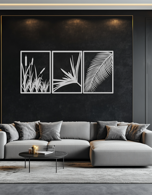 Load image into Gallery viewer, Tropical Metal Wall Art – 3-Panel Botanical Design - KAF216