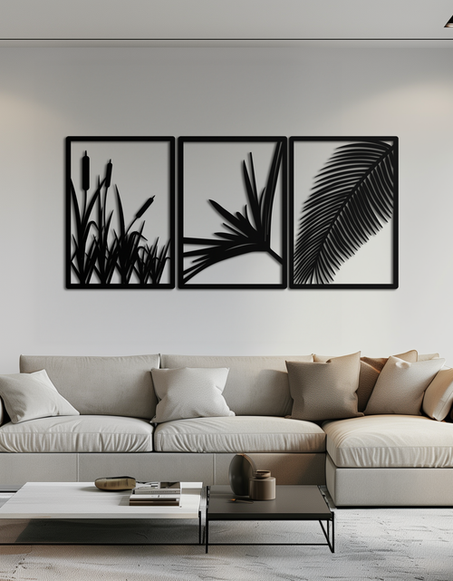 Load image into Gallery viewer, Tropical Metal Wall Art – 3-Panel Botanical Design - KAF216