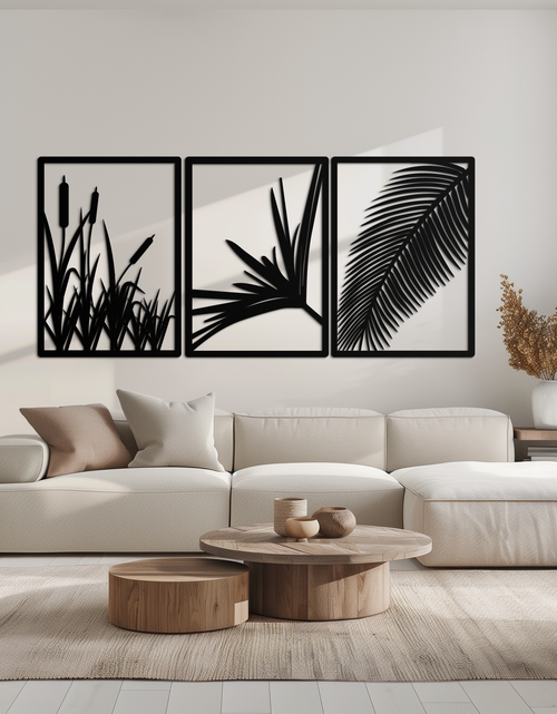 Load image into Gallery viewer, Tropical Metal Wall Art – 3-Panel Botanical Design - KAF216