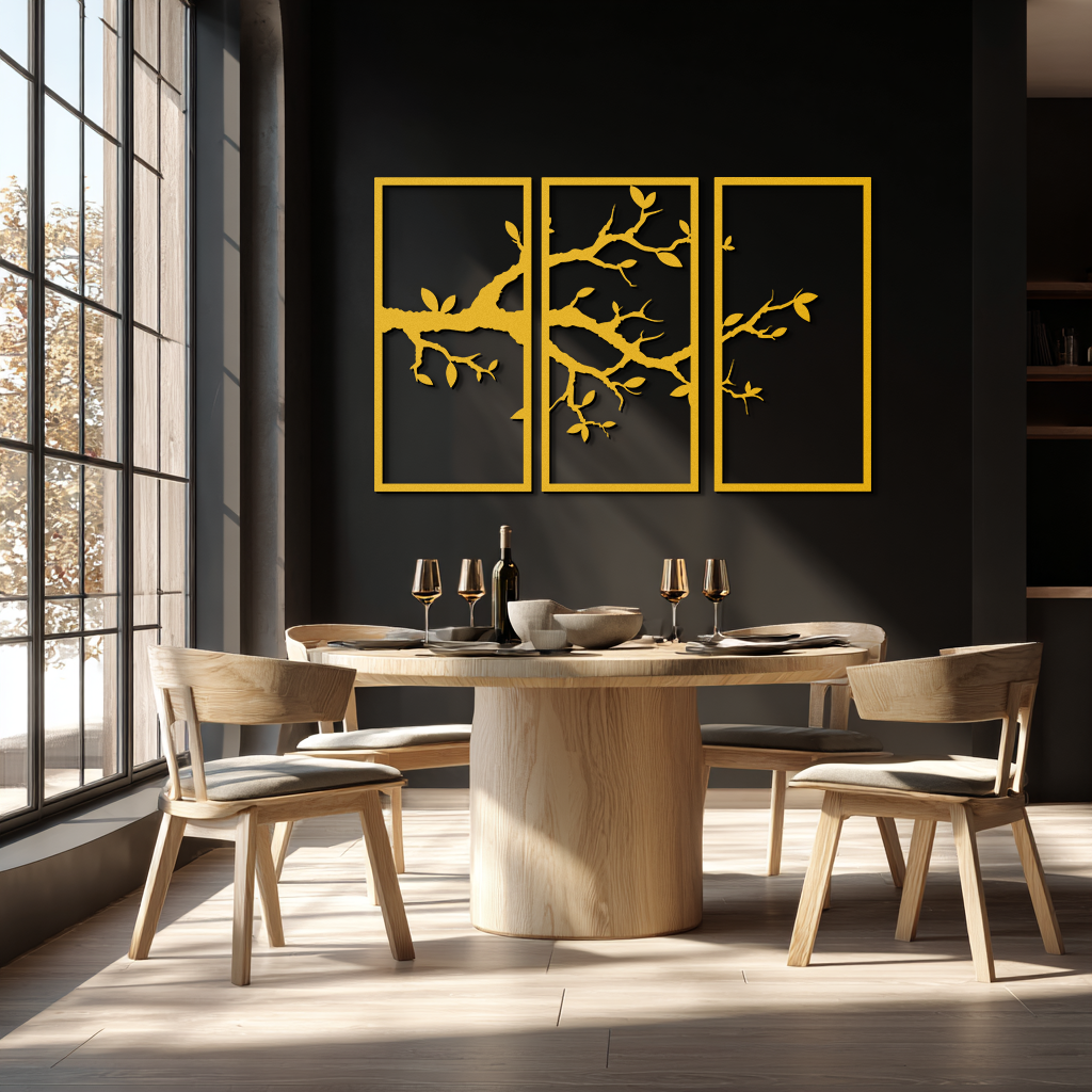 Branch Metal Wall Art – 3-Panel Minimalist Tree Design - KAF218