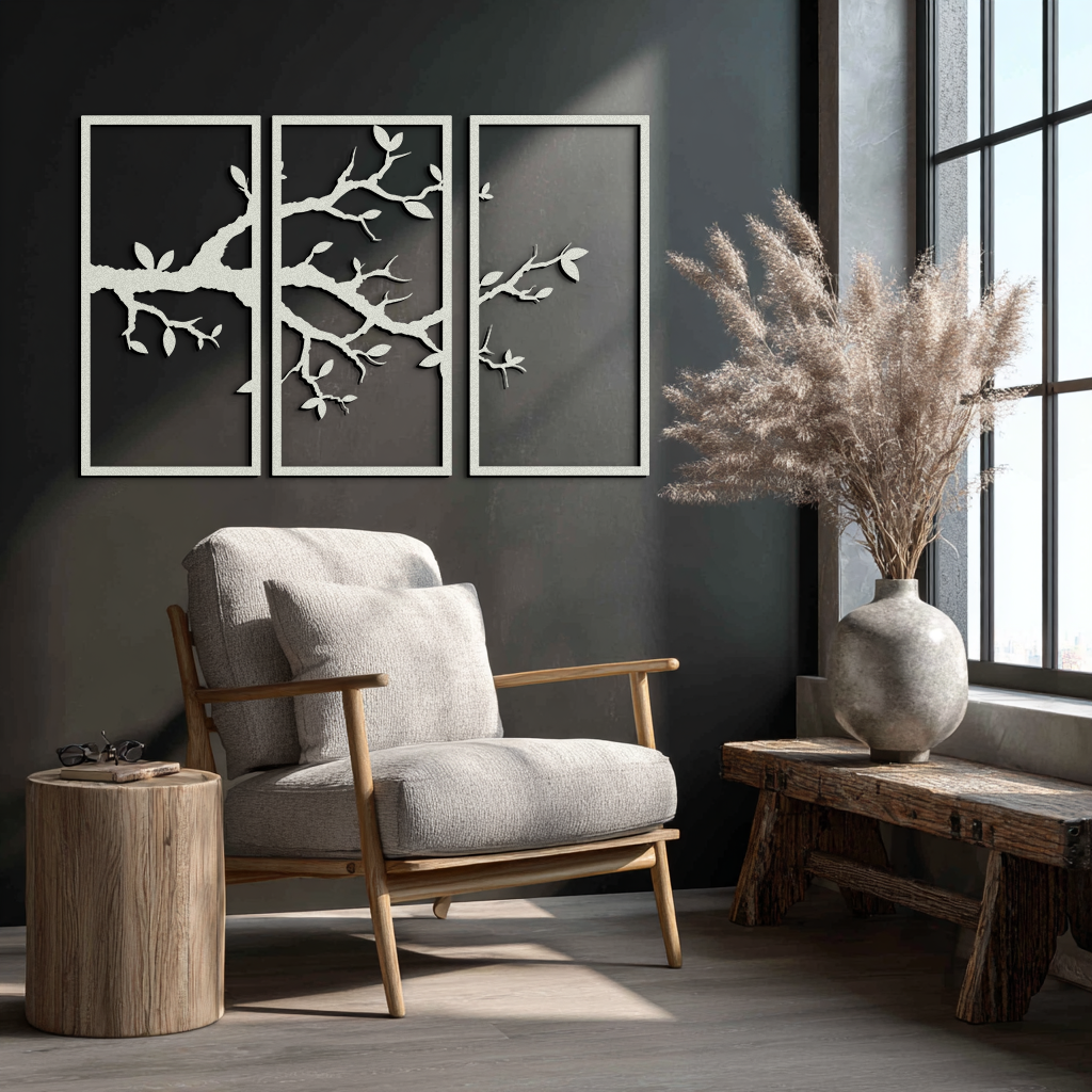 Branch Metal Wall Art – 3-Panel Minimalist Tree Design - KAF218