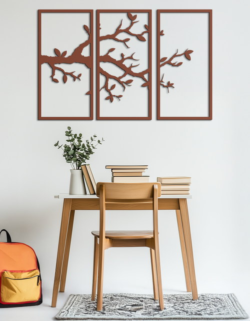Load image into Gallery viewer, Branch Metal Wall Art – 3-Panel Minimalist Tree Design - KAF218