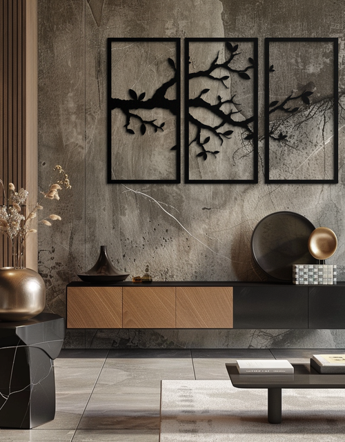 Load image into Gallery viewer, Branch Metal Wall Art – 3-Panel Minimalist Tree Design - KAF218
