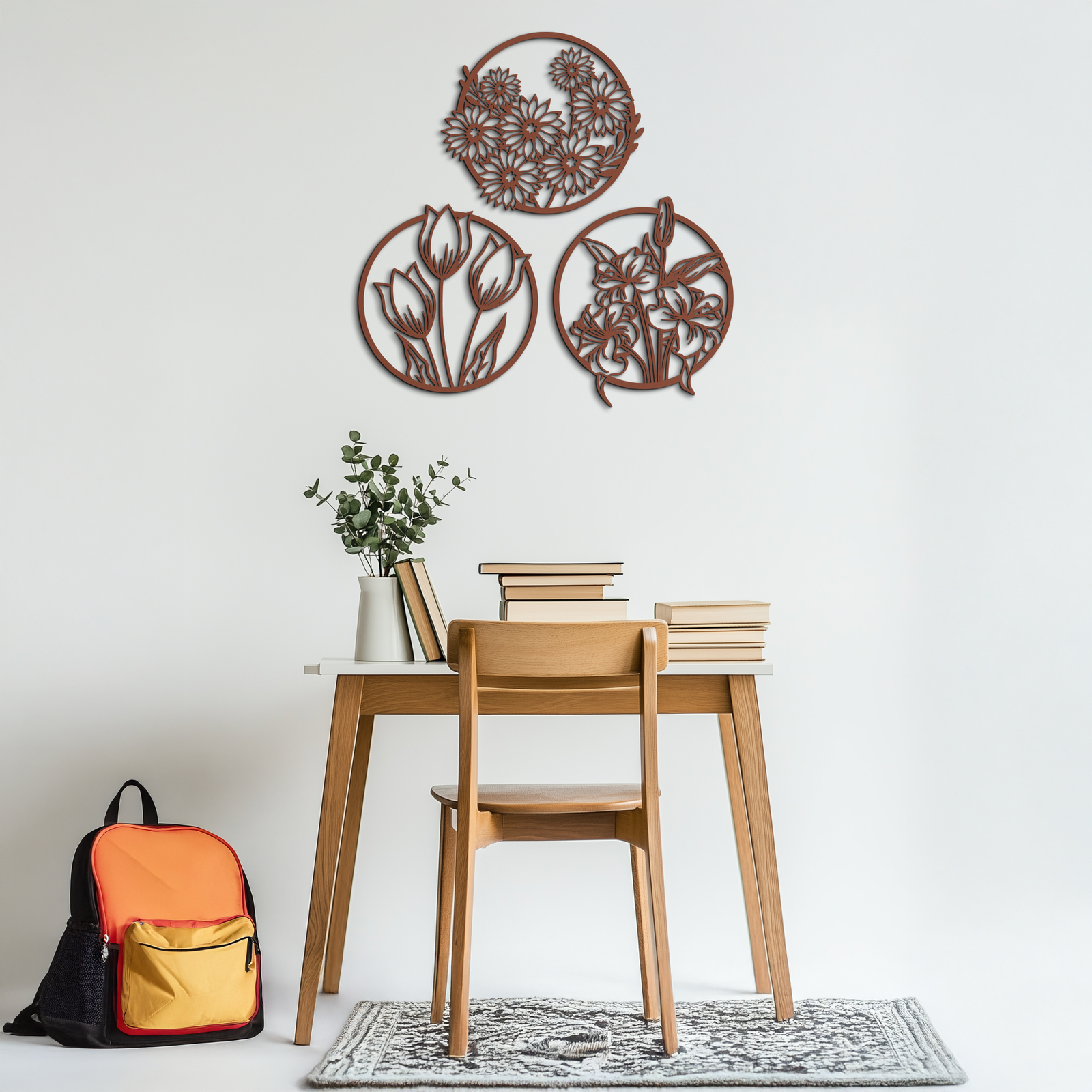 Floral Harmony Metal Wall Art - Set of Three Elegant Botanical Designs - KAF223