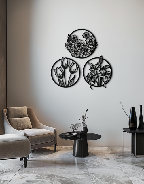 Load image into Gallery viewer, Floral Harmony Metal Wall Art - Set of Three Elegant Botanical Designs - KAF223