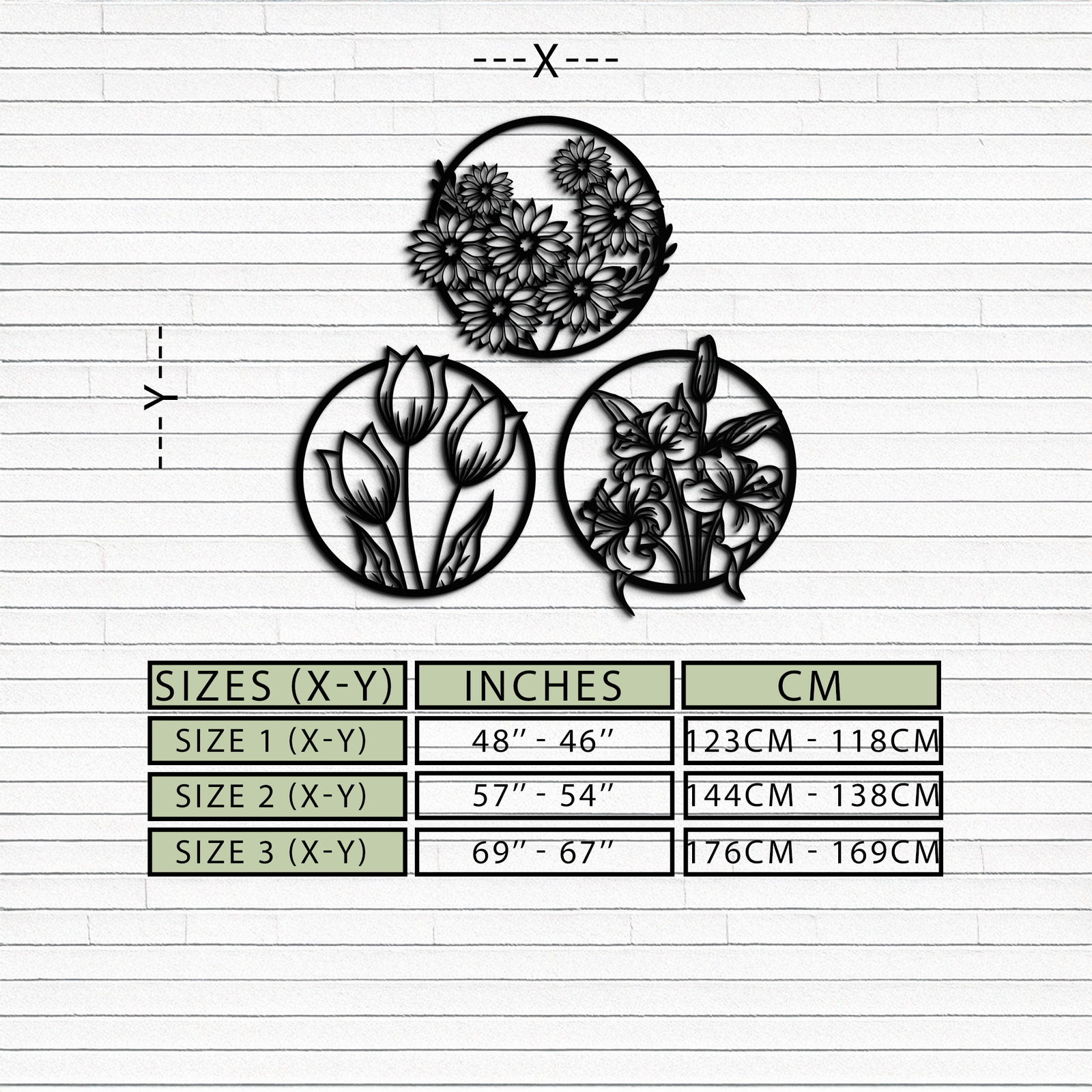 Floral Harmony Metal Wall Art - Set of Three Elegant Botanical Designs - KAF223