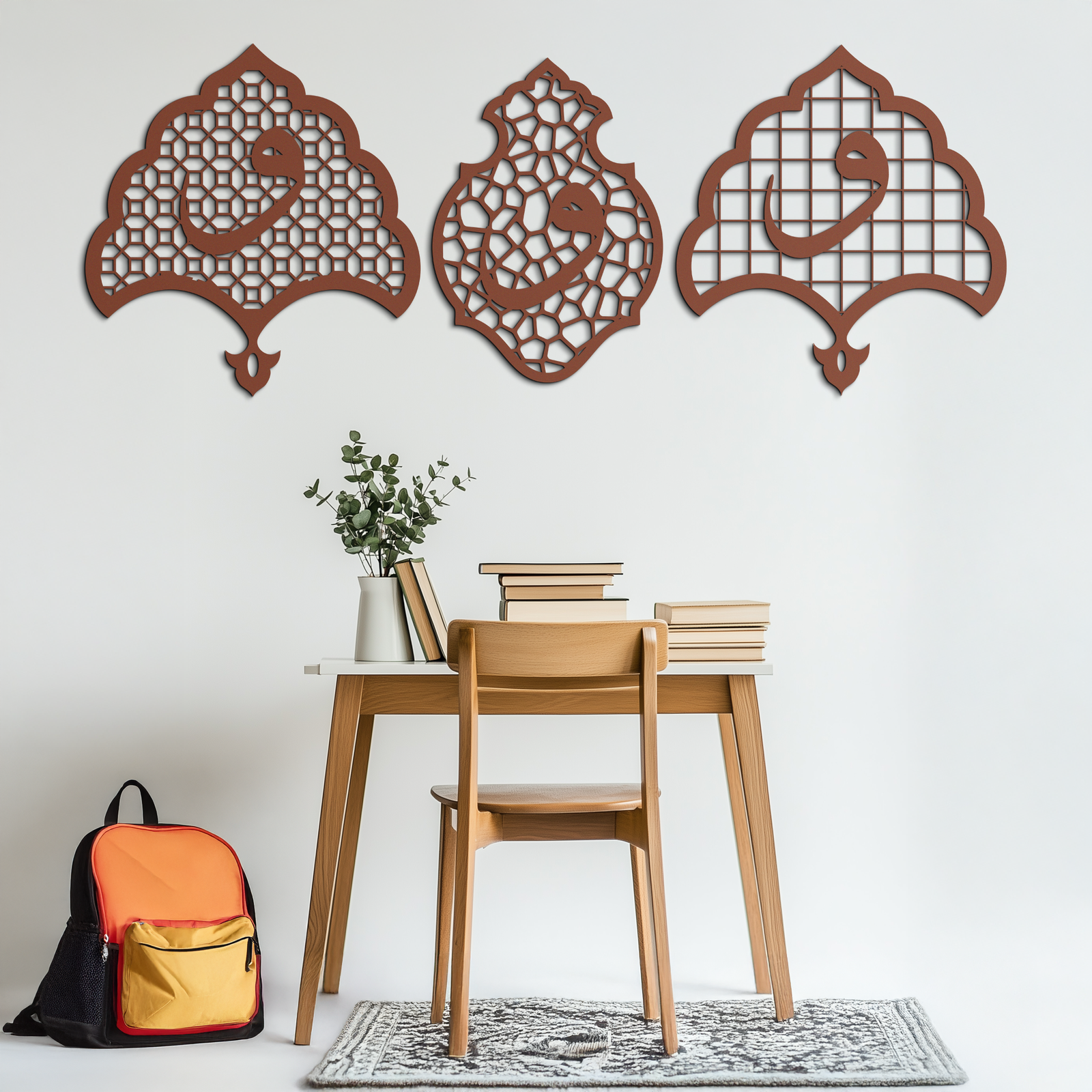 Vav Calligraphy Metal Wall Art - Set of Three Elegant Islamic Designs - KAF243
