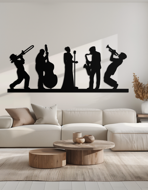 Load image into Gallery viewer, Jazz Band Metal Wall Art - Modern Musician Silhouette Decor- KAF254