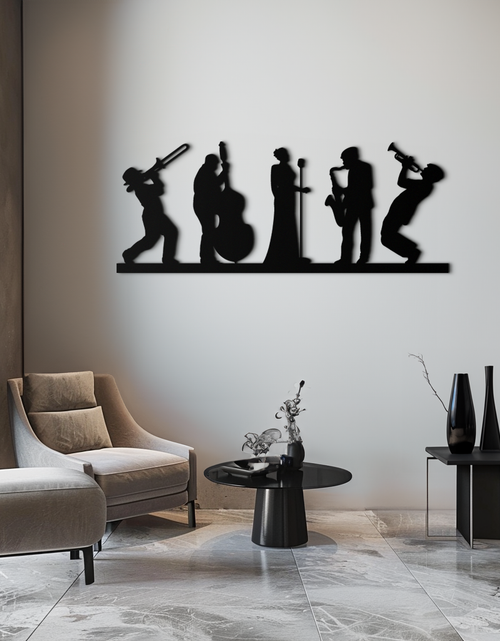 Load image into Gallery viewer, Jazz Band Metal Wall Art - Modern Musician Silhouette Decor- KAF254