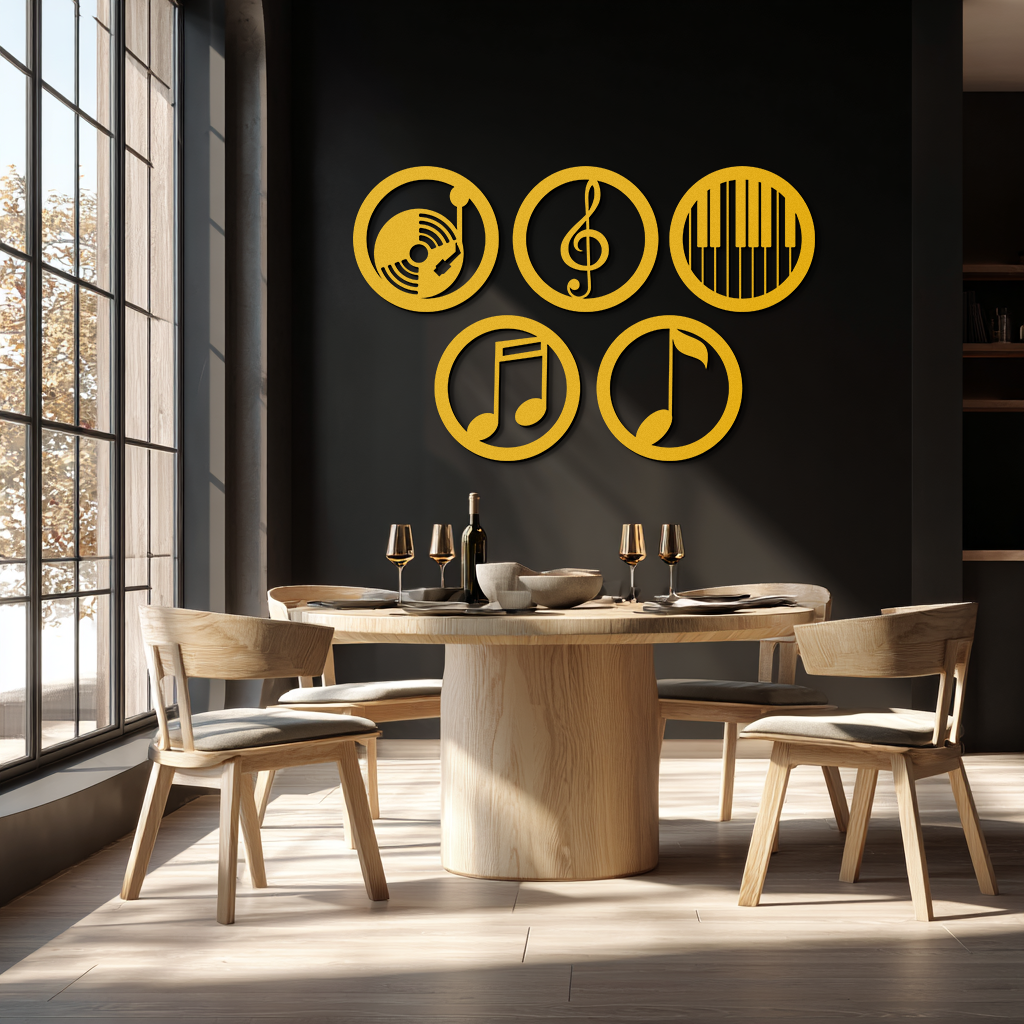 Music Notes & Instruments Wall Art - Modern Metal Music Decor- KAF257