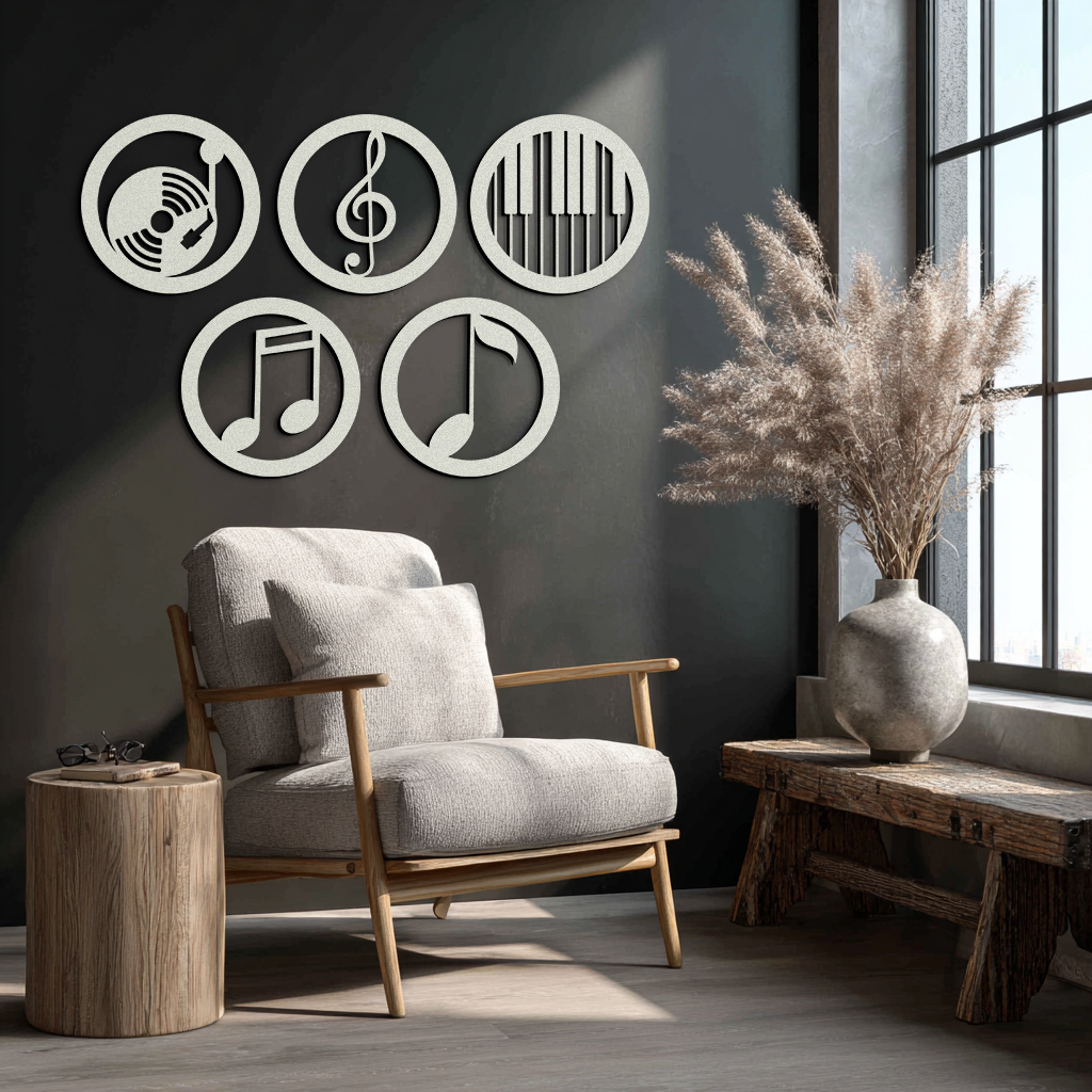 Music Notes & Instruments Wall Art - Modern Metal Music Decor- KAF257