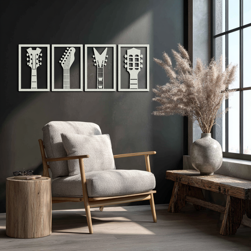 Guitar Headstock Metal Wall Art - 4-Piece Music Decor- KAF260