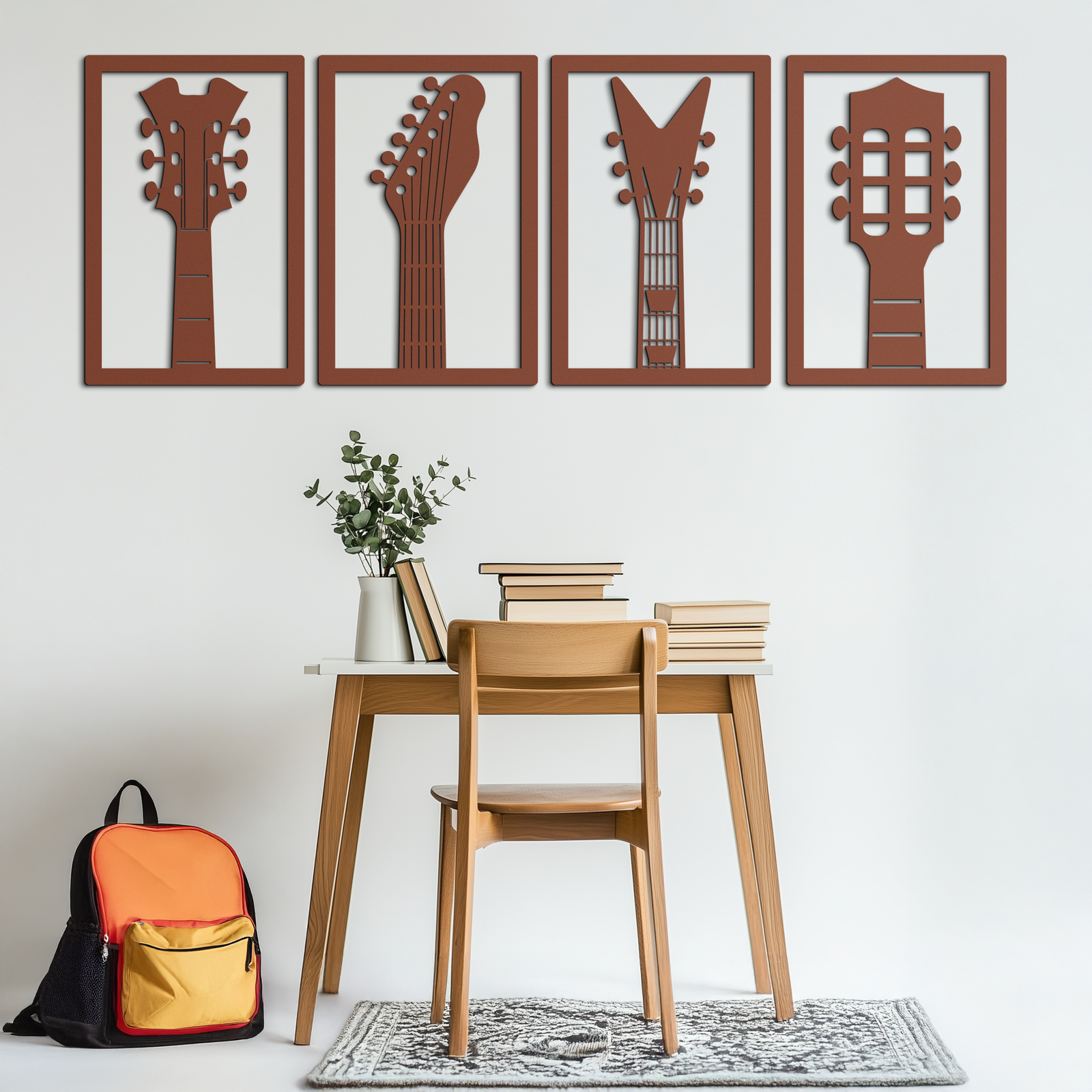 Guitar Headstock Metal Wall Art - 4-Piece Music Decor- KAF260