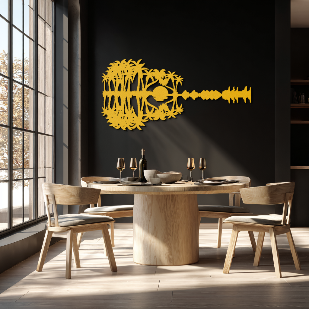 Sunset Guitar Metal Wall Art - Nature-Inspired Music Decor- KAF261