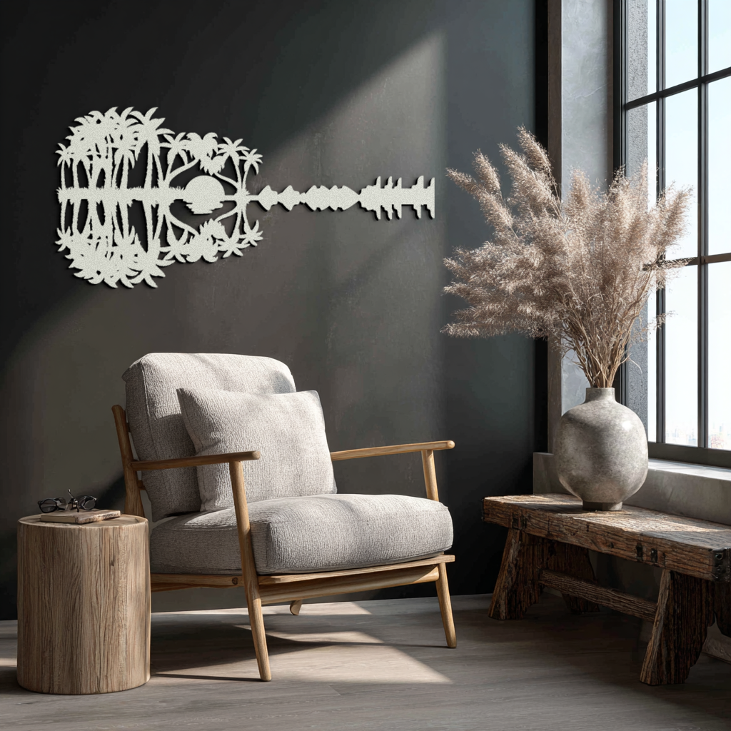 Sunset Guitar Metal Wall Art - Nature-Inspired Music Decor- KAF261