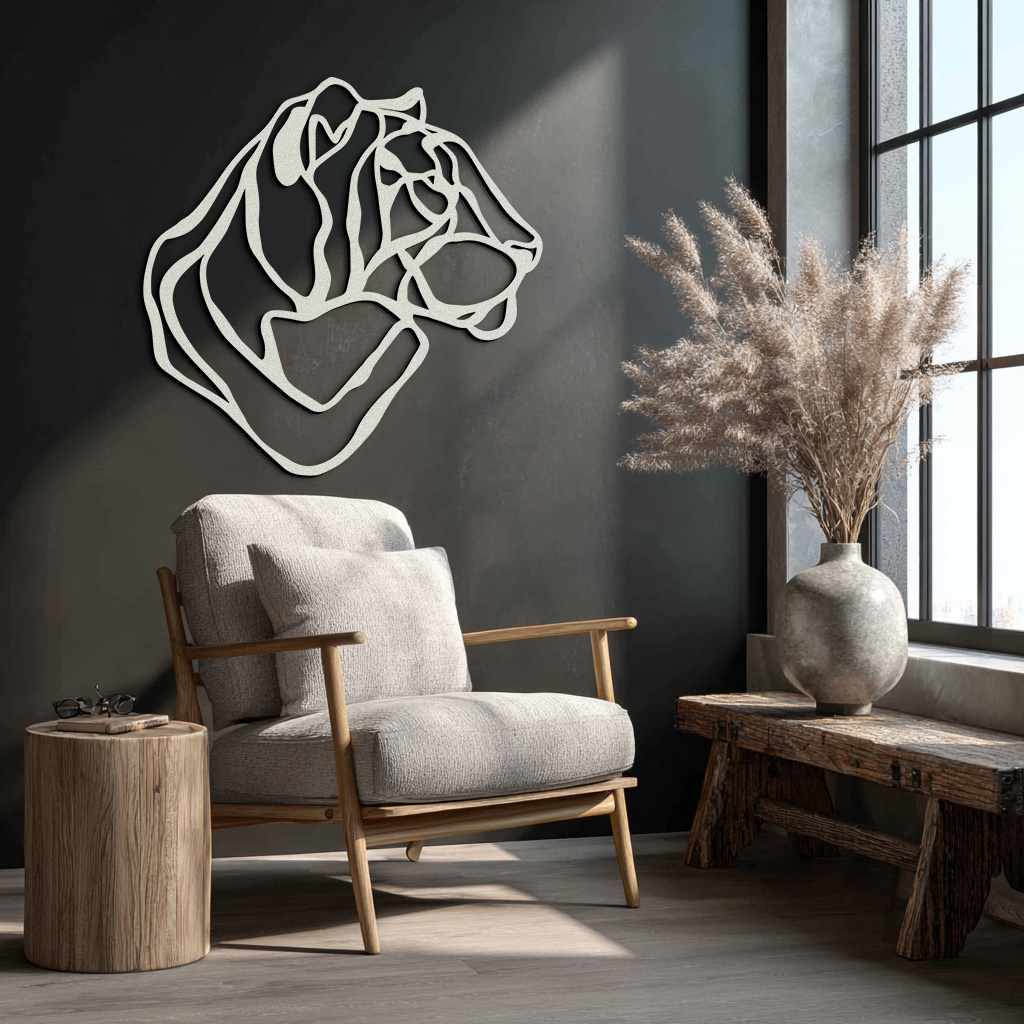 Line Lion Metal Wall Art - Modern Abstract Animal Decor- KAF264