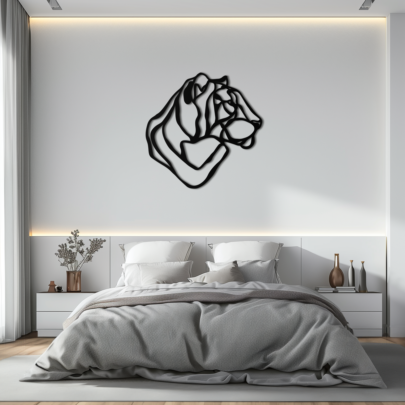 Line Lion Metal Wall Art - Modern Abstract Animal Decor- KAF264