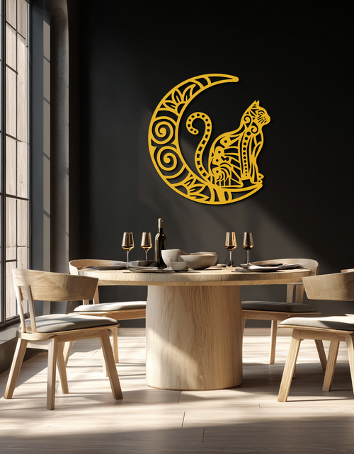 Load image into Gallery viewer, Moon & Cat Metal Wall Art – Mystical Feline Decor - KAF266