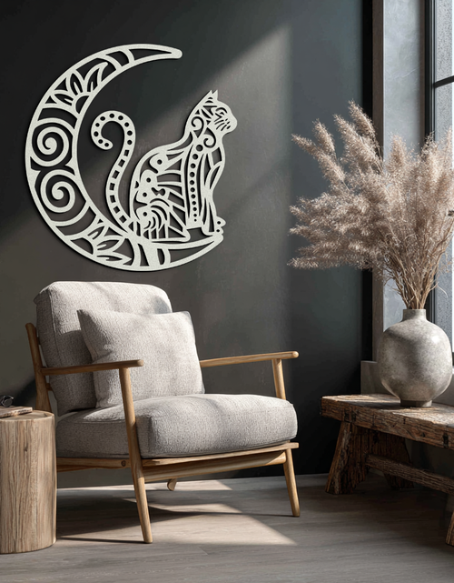 Load image into Gallery viewer, Moon & Cat Metal Wall Art – Mystical Feline Decor - KAF266