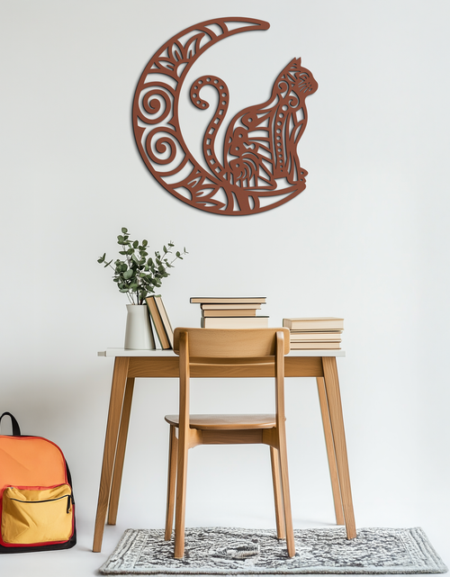 Load image into Gallery viewer, Moon & Cat Metal Wall Art – Mystical Feline Decor - KAF266