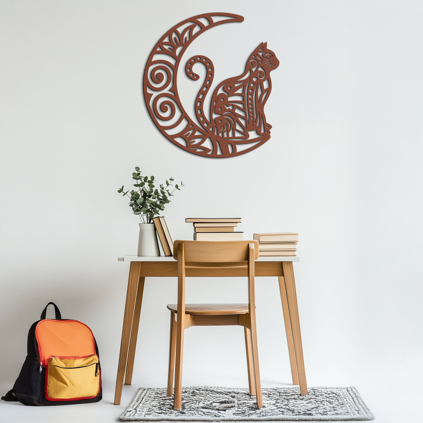 Moon & Cat Metal Wall Art – Mystical Feline Decor - KAF266