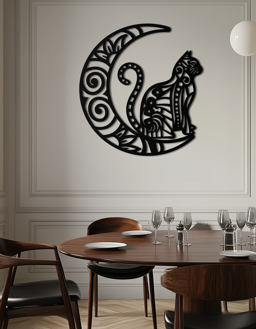 Load image into Gallery viewer, Moon & Cat Metal Wall Art – Mystical Feline Decor - KAF266