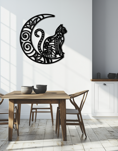 Load image into Gallery viewer, Moon & Cat Metal Wall Art – Mystical Feline Decor - KAF266