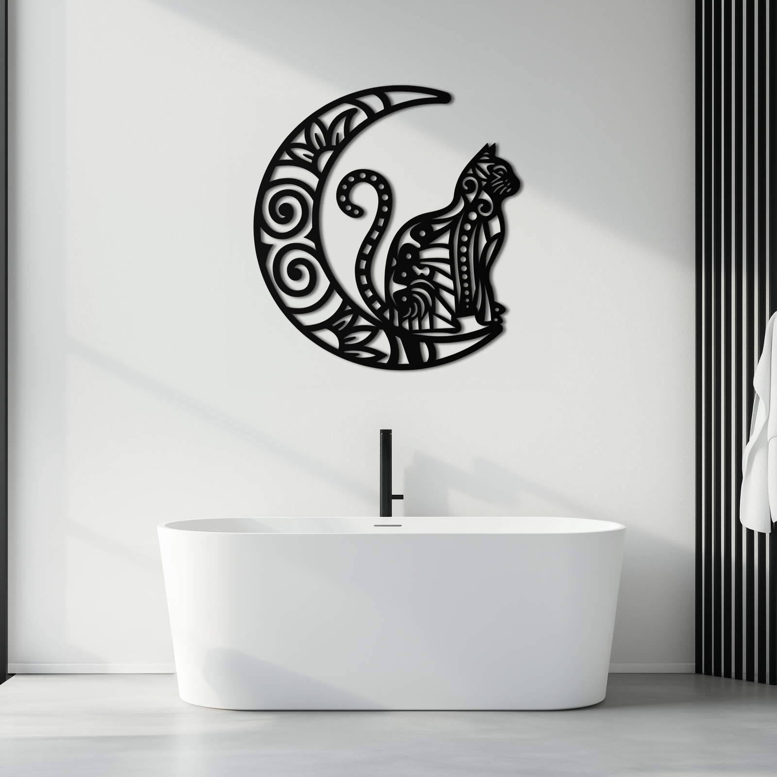 Moon & Cat Metal Wall Art – Mystical Feline Decor - KAF266