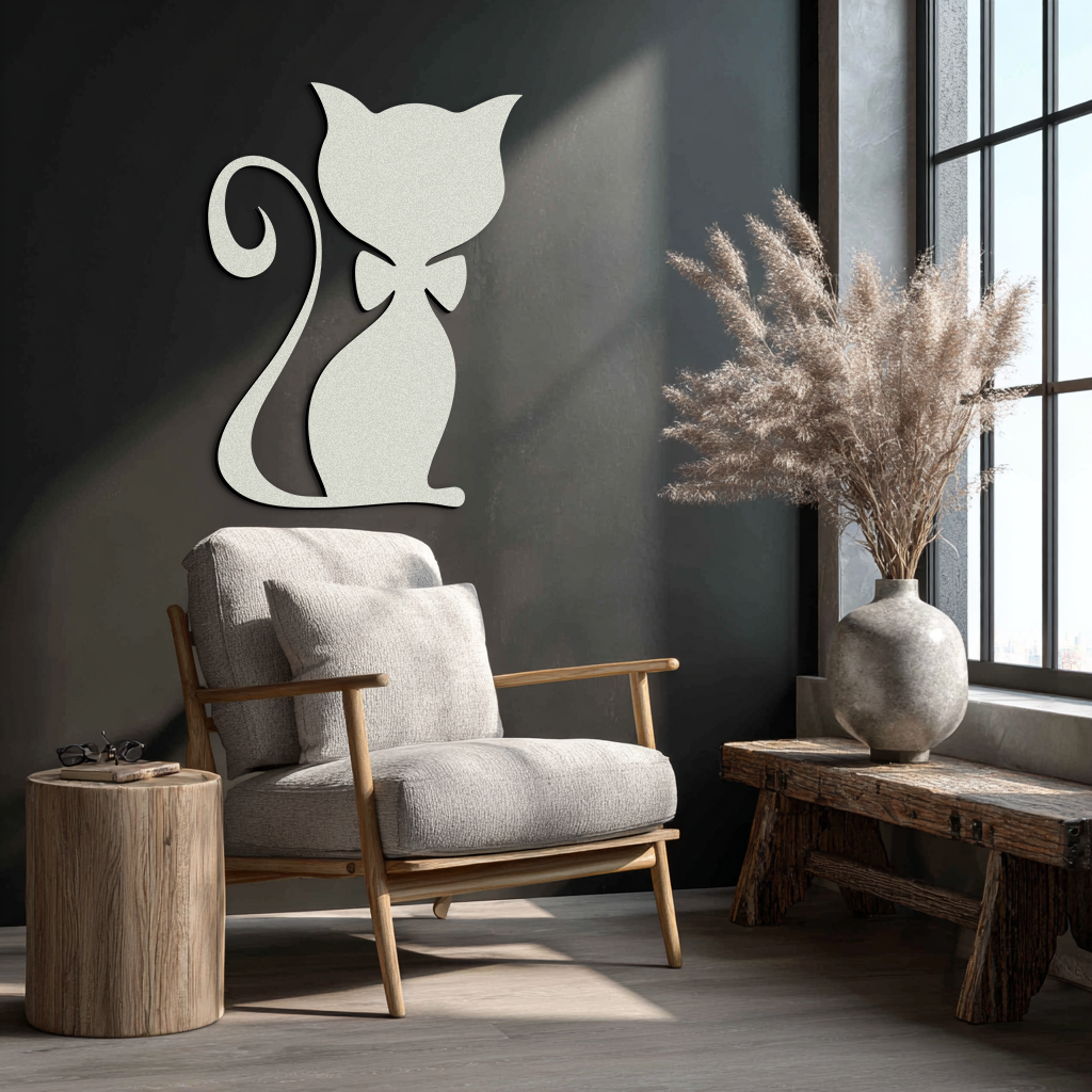 Cute Cat Metal Wall Art – Minimalist Feline Decor - KAF268