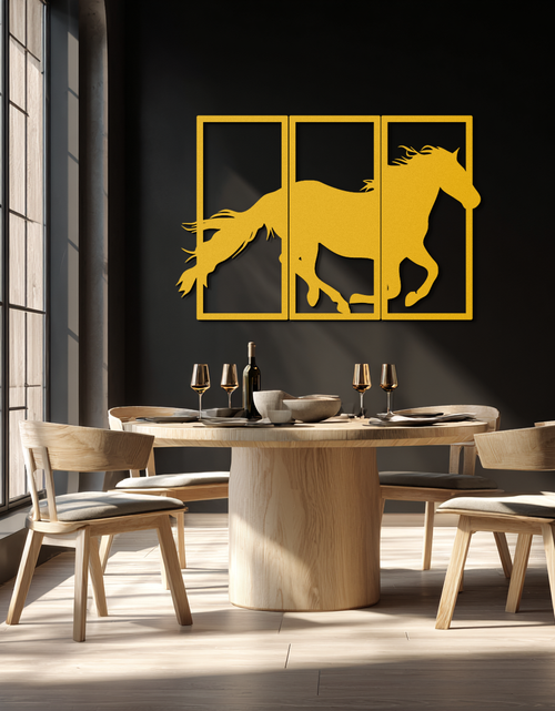 Load image into Gallery viewer, Galloping Horse Metal Wall Art – 3-Panel Western Decor - KAF270