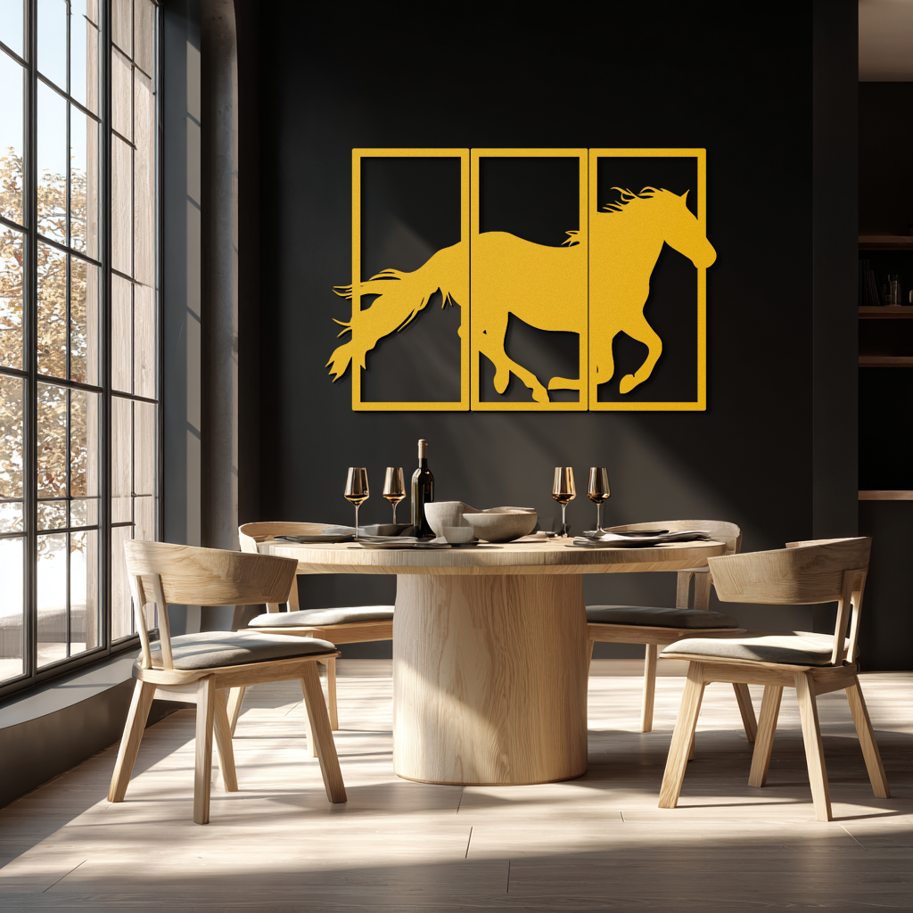 Galloping Horse Metal Wall Art – 3-Panel Western Decor - KAF270