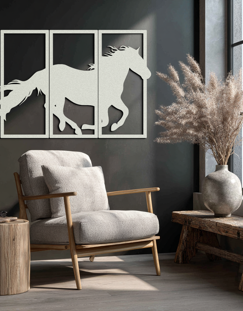 Load image into Gallery viewer, Galloping Horse Metal Wall Art – 3-Panel Western Decor - KAF270