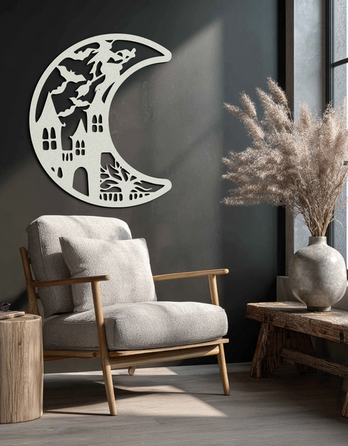Load image into Gallery viewer, Haunted Moon Halloween Metal Wall Art - Witch & Castle Silhouette - KAF274