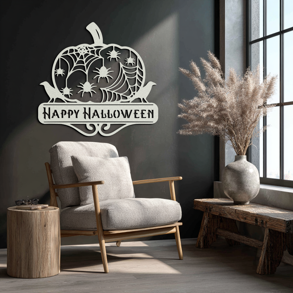 Happy Halloween Pumpkin Metal Wall Art - Spooky Home Decor - KAF275