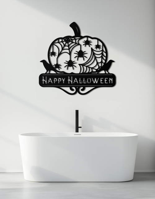 Load image into Gallery viewer, Happy Halloween Pumpkin Metal Wall Art - Spooky Home Decor - KAF275
