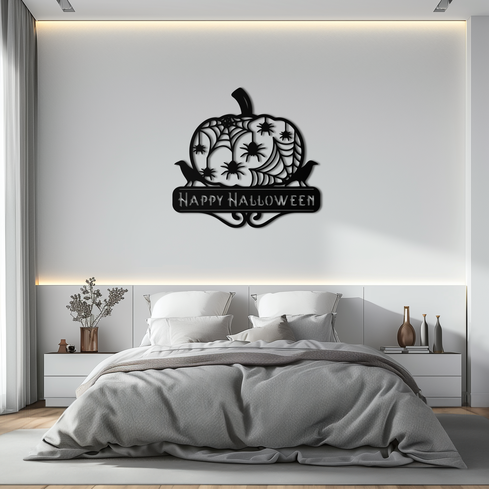 Happy Halloween Pumpkin Metal Wall Art - Spooky Home Decor - KAF275