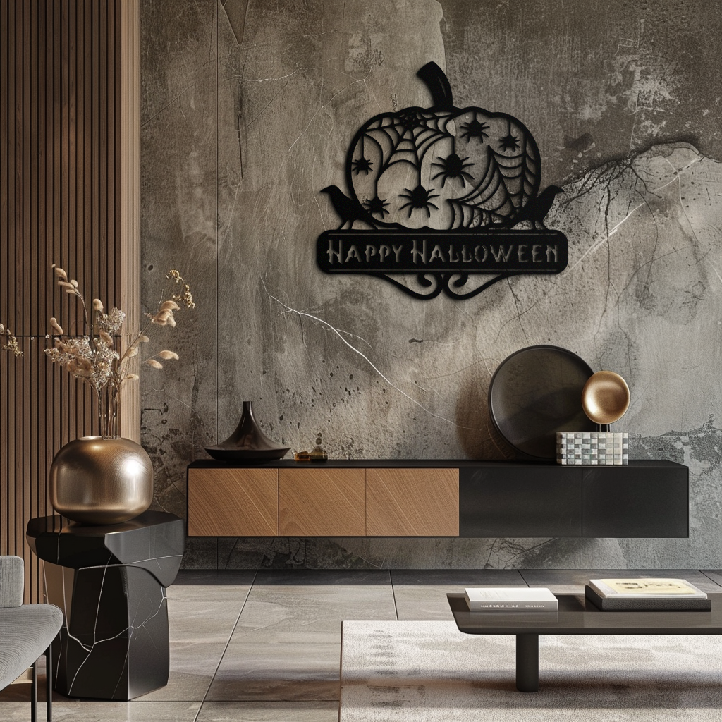 Happy Halloween Pumpkin Metal Wall Art - Spooky Home Decor - KAF275