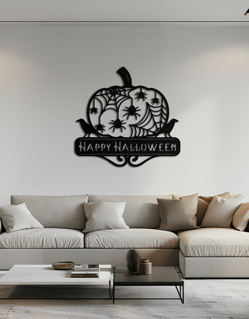 Load image into Gallery viewer, Happy Halloween Pumpkin Metal Wall Art - Spooky Home Decor - KAF275
