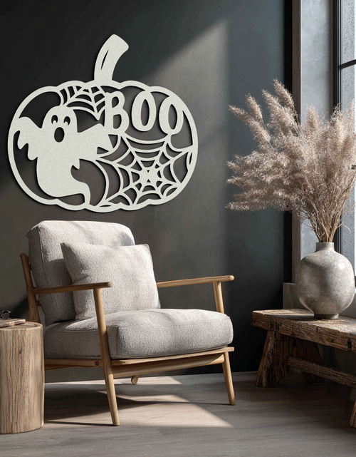 Load image into Gallery viewer, Halloween Boo Pumpkin Metal Wall Art - Spooky Halloween Decor- KAF276